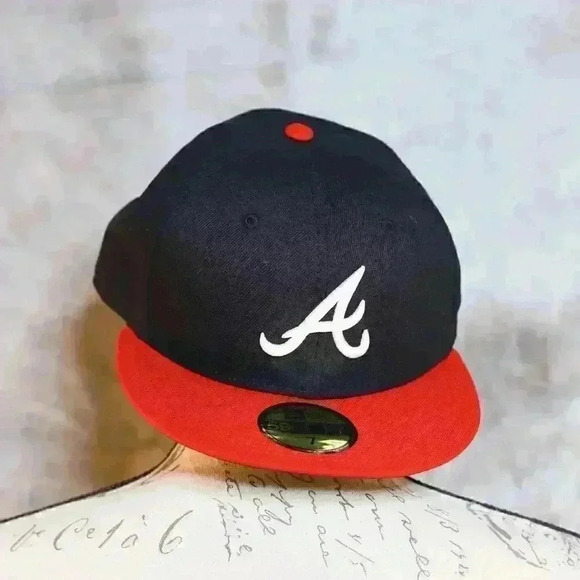 Atlanta Braves Multi Logo 59Fifty Fitted Hat Blue Size 7 Official On-Field Cap - Picture 1 of 10